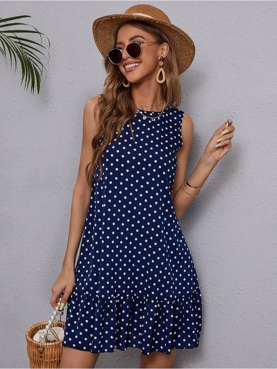 SHEIN Dresses & Skirts - SHEIN Navy & White Polka Dot Ruffle Hem Dress